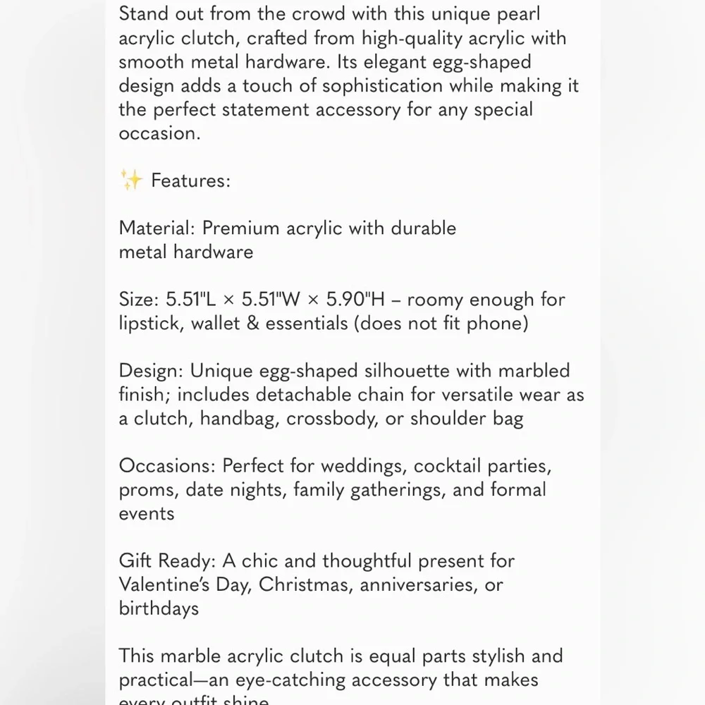 Pearl Acrylic Egg-Shaped Clutch – Marble Evening Purse with Chain - Picture 6 of 6